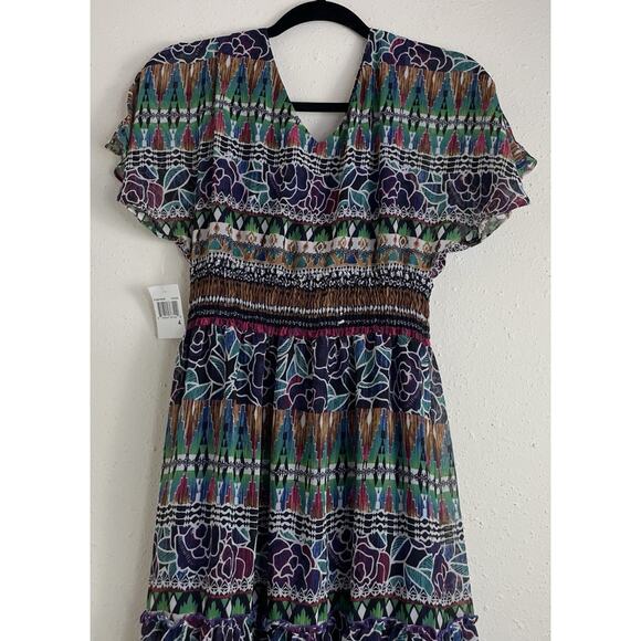 Chris McLaughlin Size 4 Boho Maxi Dress Multicolor Tribal Floral Print V Neck - Picture 6 of 13